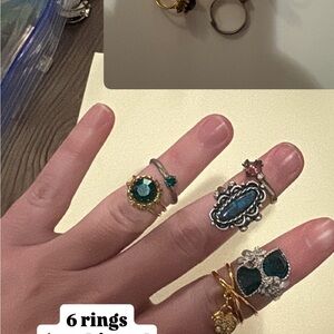 Vintage Gold and Silver Colorful Gems Ring 6 Lot